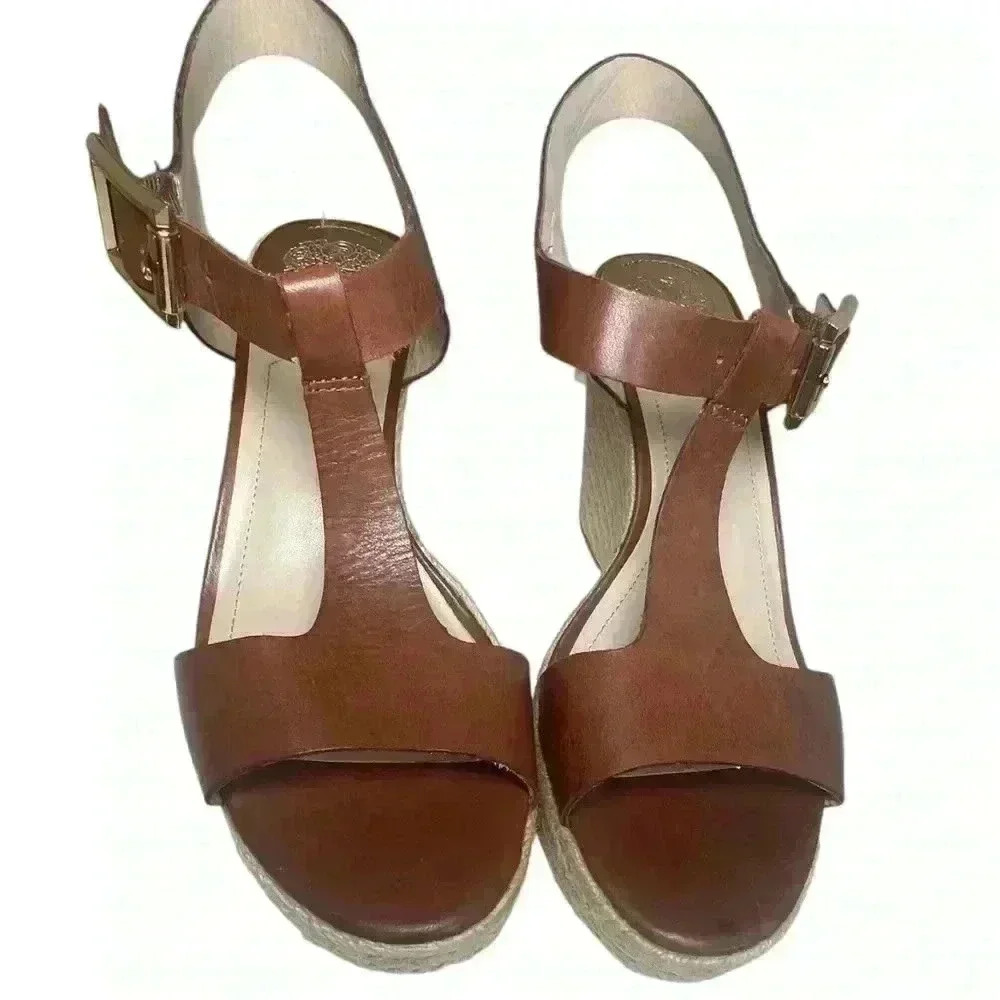 VINCE CAMUTO Womens Size 9 Rope Wedge Heels Sandals Brown
